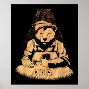 Affiche Bear Poker Playing Cards Lucky Gambler