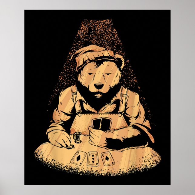 Affiche Bear Poker Playing Cards Lucky Gambler (Devant)