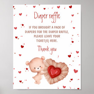 Affiche Bear Red Heart Baby shower Déchets Signe Raffin