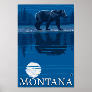 Affiche Bear Walking in Moonlight Vintage voyage