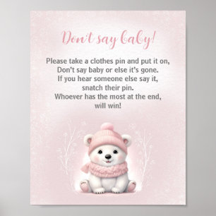 Affiche Bear Winter Girl Baby shower Ne pas dire Baby Game
