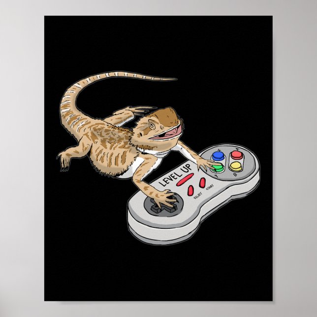 Affiche Bearded Dragon Playing Video Game Reptiles Pagona (Devant)
