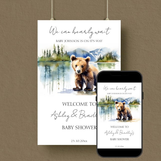 Affiche Bearly wait baby shower d'aventure signe de bienve (Bearly wait adventure awaits national parks themed baby shower welcome sign template download)