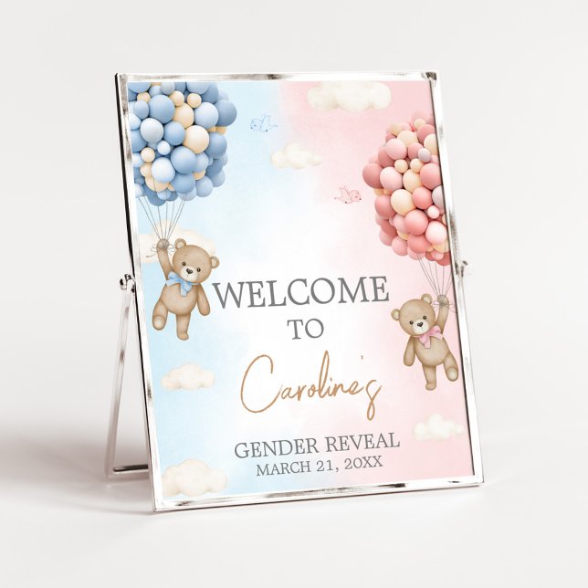 Affiche Bearly Wait BearBalloon Gender Reveal Welcome Sign (Bear Balloon He or She Gender Reveal Welcome Sign)