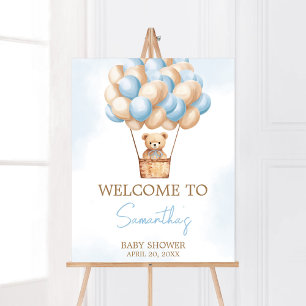 Affiche Bearly Wait Blue Hot Air Balloon Bienvenue pour bé
