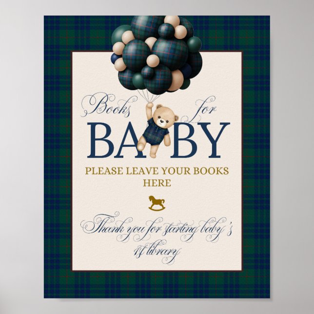 Affiche Bearly Wait Preppy Teddy Balloon Baby Shower (Devant)