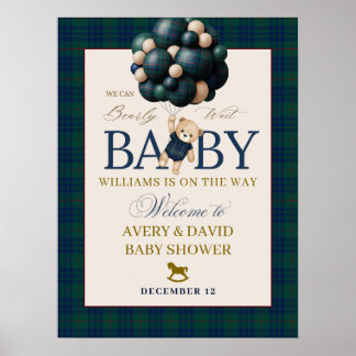 Affiche Bearly Wait Preppy Teddy Balloon Baby Shower