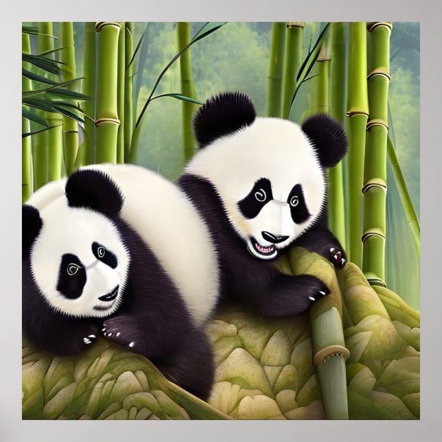 Affiche Bears De Panda Cute En Forêt De Bambou (Devant)