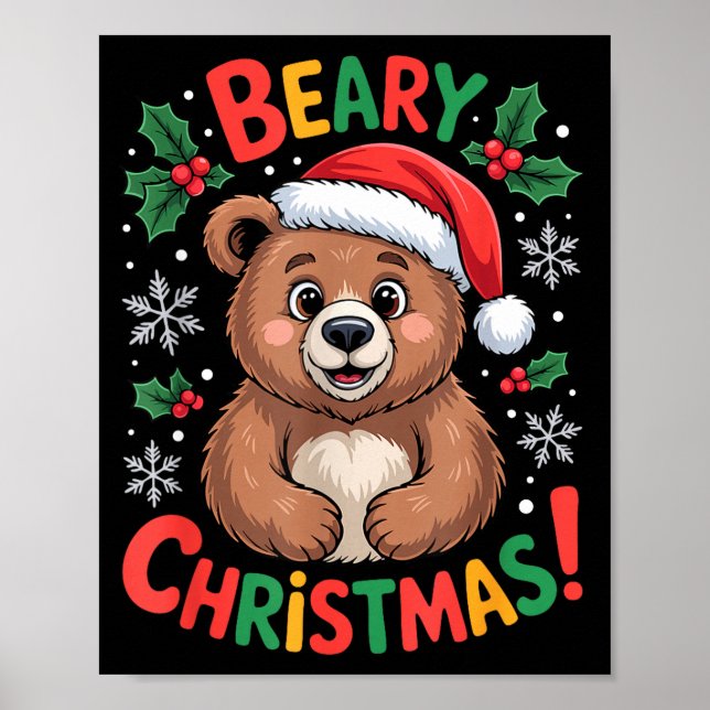 Affiche Beary Christmas Cute Bear Santa Funny Holiday  (Devant)