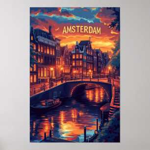 Affiche Beau Amsterdam Vintage Illustration Voyage