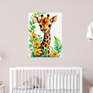 Affiche Beau Animal Giraffe Aux Fleurs Oranges