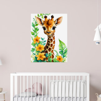 Affiche Beau Animal Giraffe Aux Fleurs Oranges
