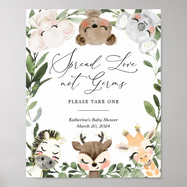 Affiche Beau Baby shower Safari Animaux Signe Sanitiisant (Devant)