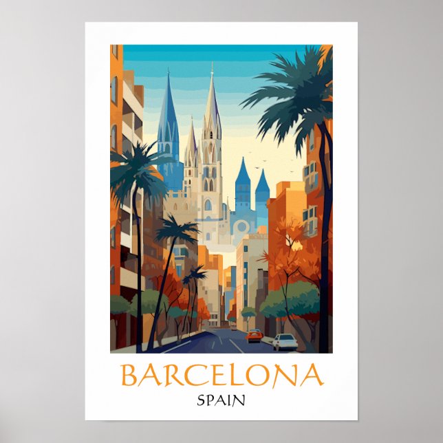 Affiche Beau Barcelone Espagne Rétro Vintage Voyage (Devant)
