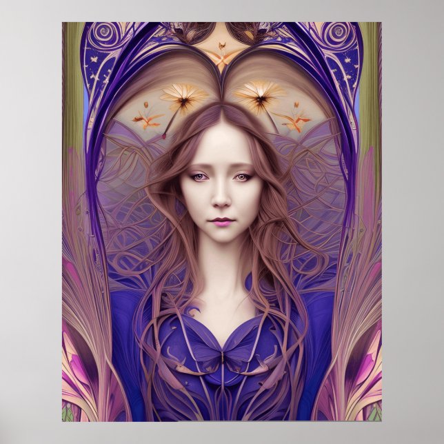 Affiche Beau bleu Art Nouveau violet (Devant)