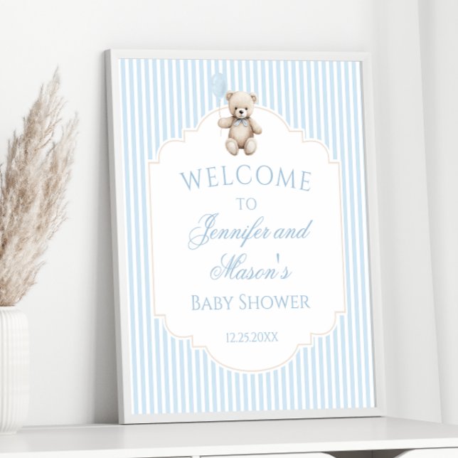 Affiche Beau bleu baby shower en peluche signe de bienvenu (Créateur téléchargé)
