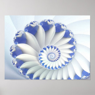 Affiche Beau Bleu & Blanc Mer Shell Art Fractal fin