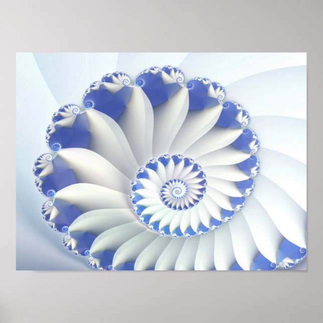 Affiche Beau Bleu & Blanc Mer Shell Art Fractal fin (Devant)