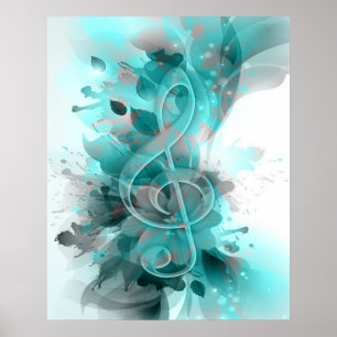 Affiche Beau bleu gris cool fleurs splatter feuille
