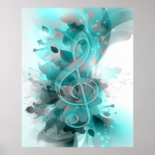 Affiche Beau bleu gris cool fleurs splatter feuille (Devant)