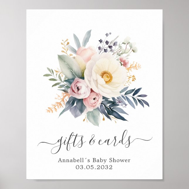 Affiche Beau bouquet de fleurs, baby shower (Devant)