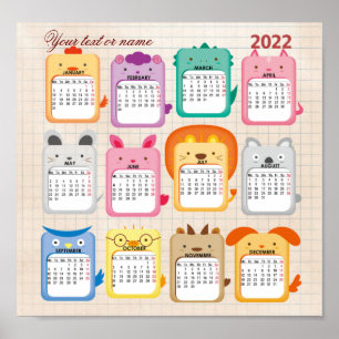 Affiche beau calendrier pour enfants 2022 sur