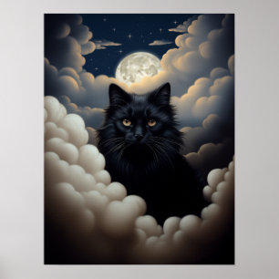 Affiche Beau Chat Noir Assis Dans Les Nuages