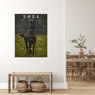 Affiche Beau Cheval Brun dans un Pré Calendrier Mural 2024