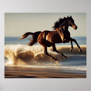 Affiche beau cheval de châtaignier à la plage