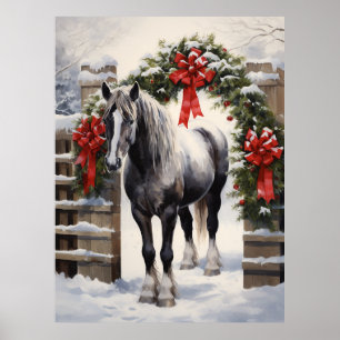 Affiche Beau Cheval gris avec Garland d'hiver Noël