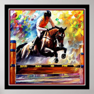 Affiche Beau Cheval Sauter Digital Huile Peinture Style