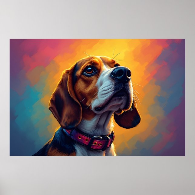 Affiche Beau chien Beagle avec collier vibrant (Devant)