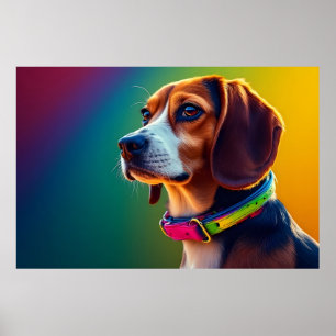 Affiche Beau chien Beagle avec un collier vibrant