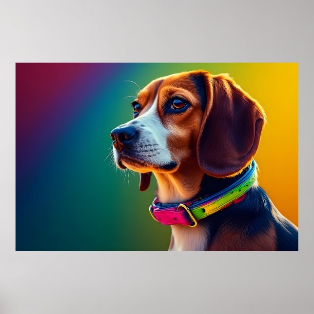 Affiche Beau chien Beagle avec un collier vibrant (Devant)