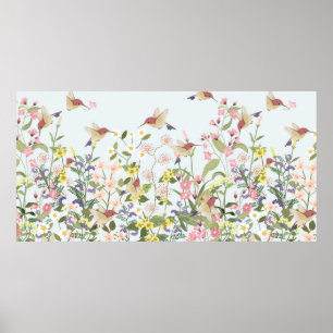 Affiche Beau colibri dans le jardin fleuri