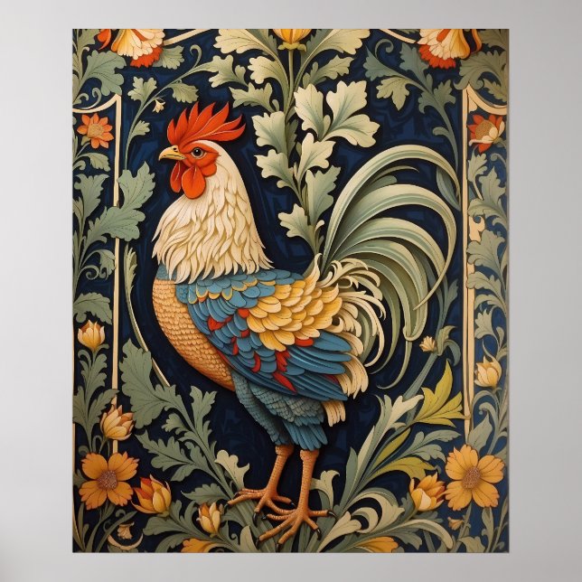 Affiche Beau Coq Vintage William Morris Inspiré (Devant)