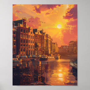 Affiche Beau coucher de soleil à Amsterdam Pays-Bas