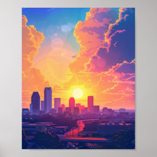 Affiche Beau coucher de soleil à Fort Worth TX USA