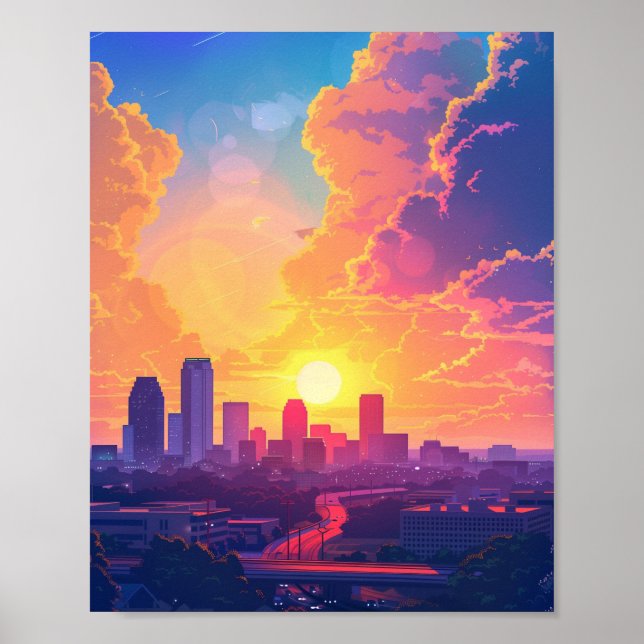 Affiche Beau coucher de soleil à Fort Worth TX USA (Devant)