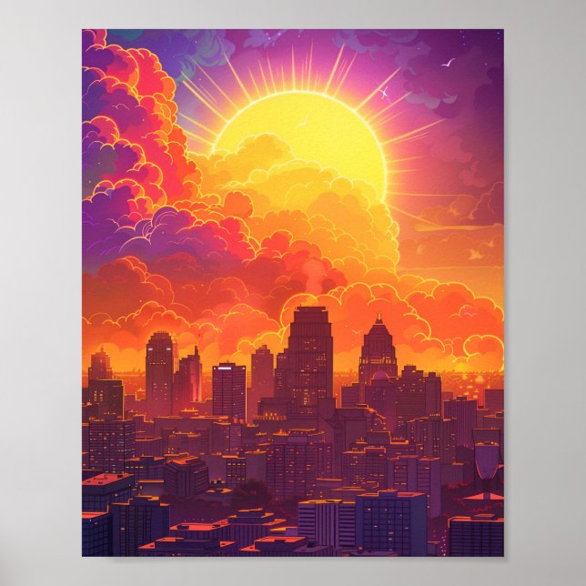 Affiche Beau coucher de soleil à Kansas City USA (Devant)