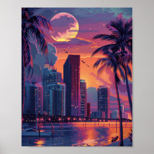 Affiche Beau coucher de soleil à Miami Floride