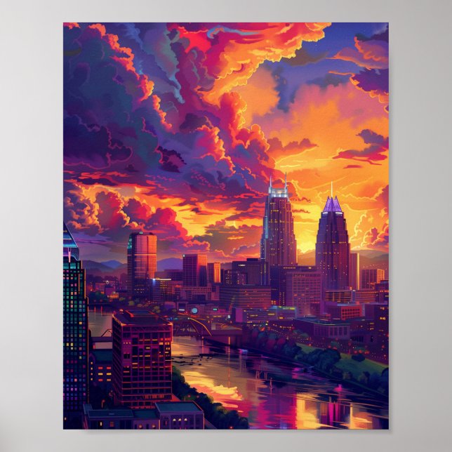 Affiche Beau coucher de soleil à Nashville TN USA (Devant)