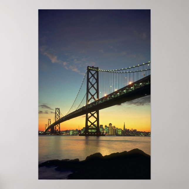 Affiche Beau coucher de soleil : Bay Bridge, San Francisco (Devant)