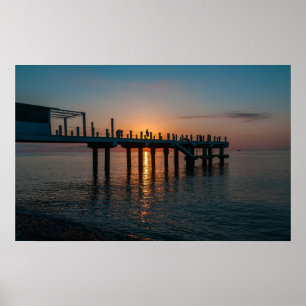 Affiche Beau coucher de soleil en mer. Batumi Géorgie