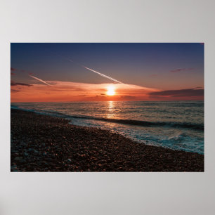 Affiche Beau coucher de soleil en mer. Batumi Géorgie