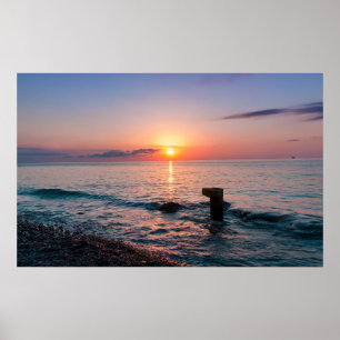 Affiche Beau coucher de soleil en mer. Batumi Géorgie
