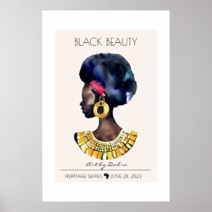 AFFICHE BEAU COULEUR NOIR AFRICAIN REINE GRAND OR