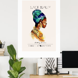 AFFICHE BEAU COULEUR NOIR AFRICAIN REINE GRAND OR