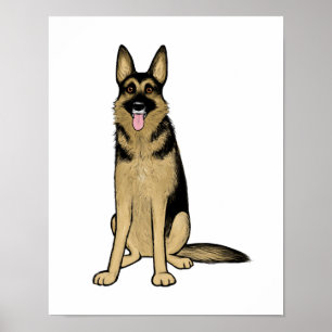 Affiche Beau dessin artistique berger allemand chien dessi
