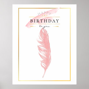 Affiche Beau dessin au crayon de plume rose pour anniversa